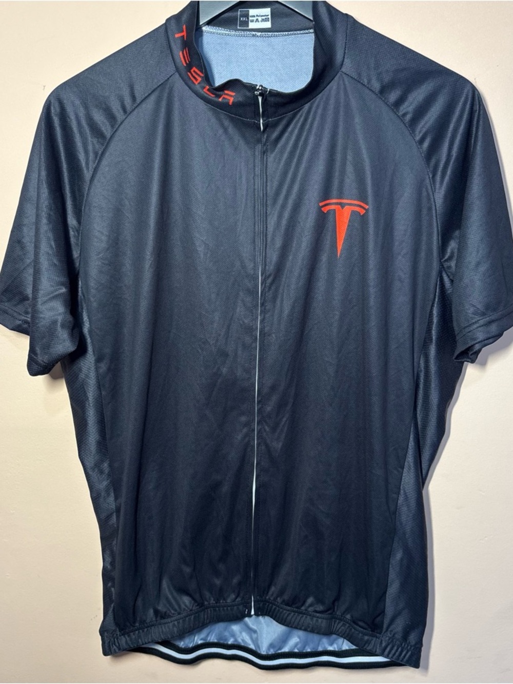 Tesla Cycling Jersey XXL Black Red Full Zip Athletic Bike Shirt